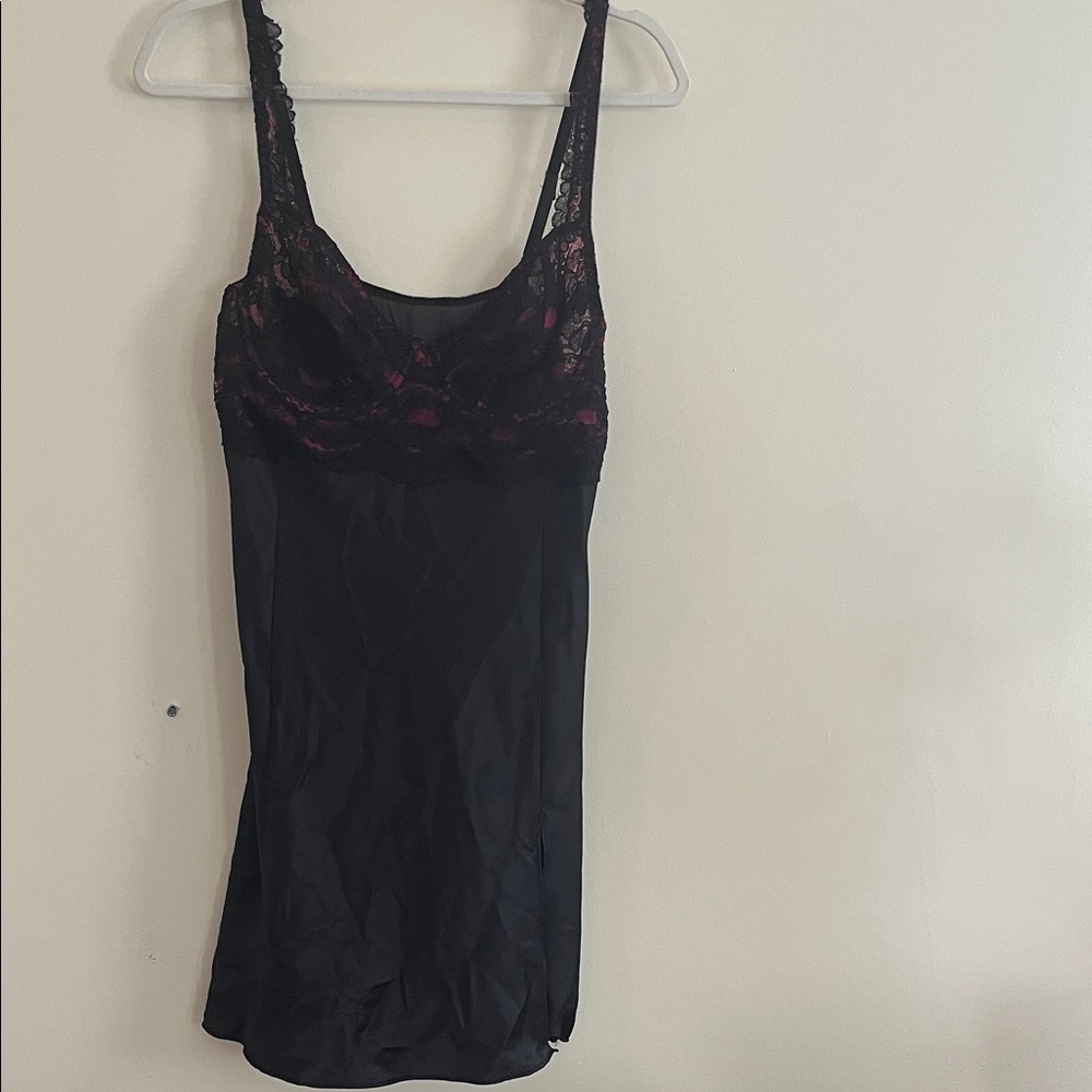 Vintage Victoria's Secret Gold Label Lingerie Nightgown Pink Black Lace 80s‎